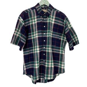 VTG Woolrich Shirt Mens Large Blue Tartan Plaid Indian Cotton Pocket Button Up